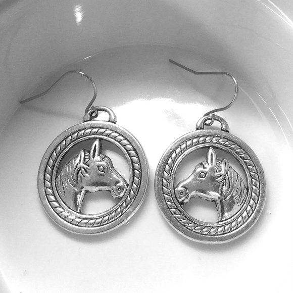 Miniature Round Horse Charm Earrings - Picture 1 of 3